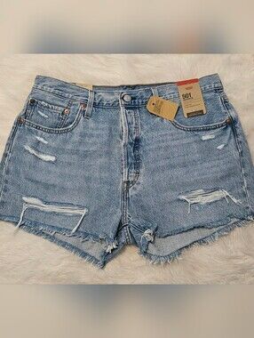 Levi's Light Blue Ripped 501 Jean Shorts